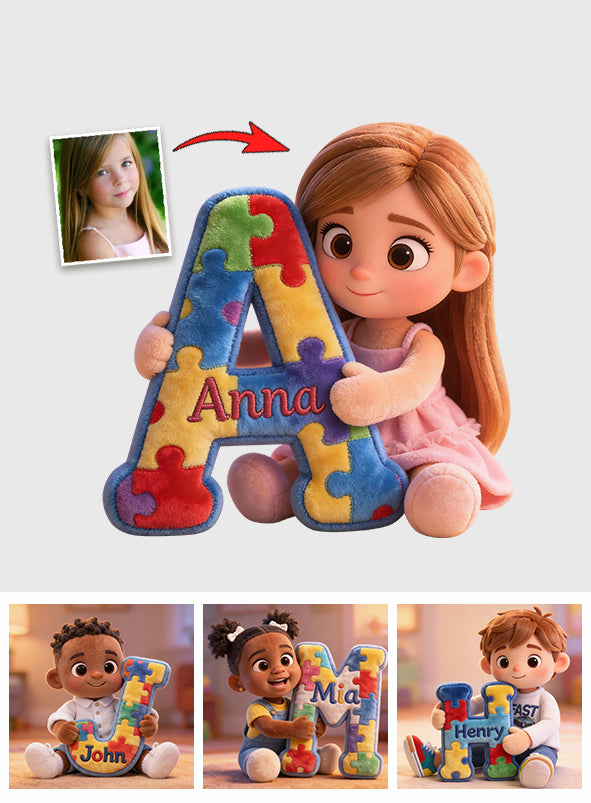 Alphabet Puzzle - Personalized Autism Awareness Faux Fur Shaped Pillow