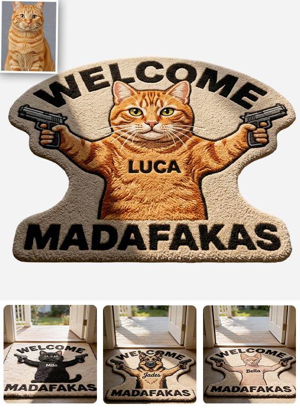 Willkommen Mudafakas - Personalisierter rutschfester Katzen-Teppich