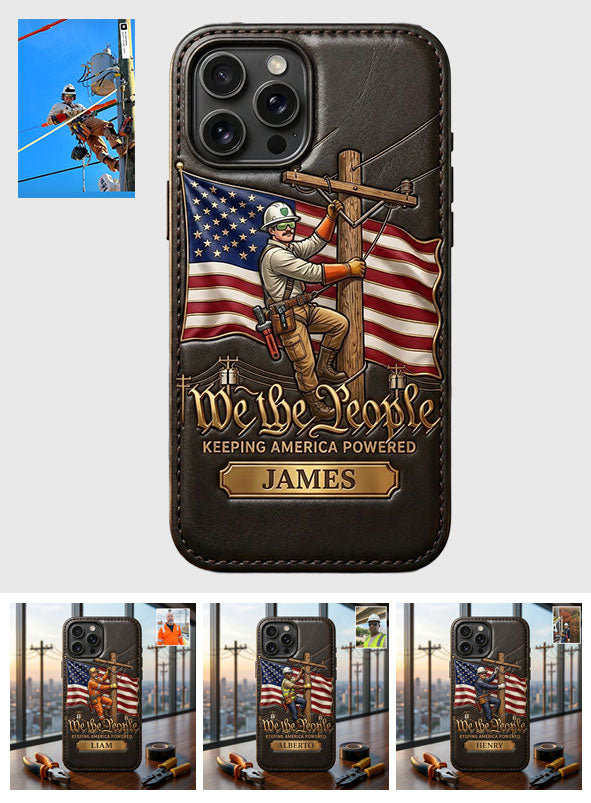 We The People - Personalized Lineman 3D Embossed Leather Phone Case