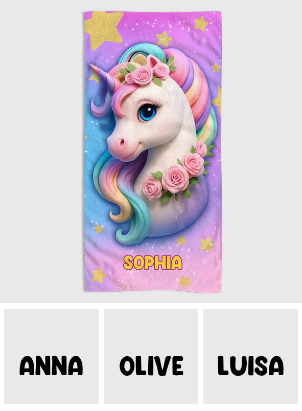 Serviette de plage/de bain licorne mignonne - Serviette de bain licorne personnalisée à séchage rapide