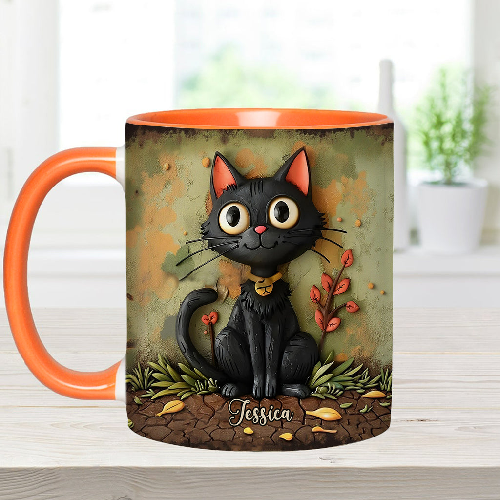 Cute Black Cat - Personalized Black Cat Accent Mug