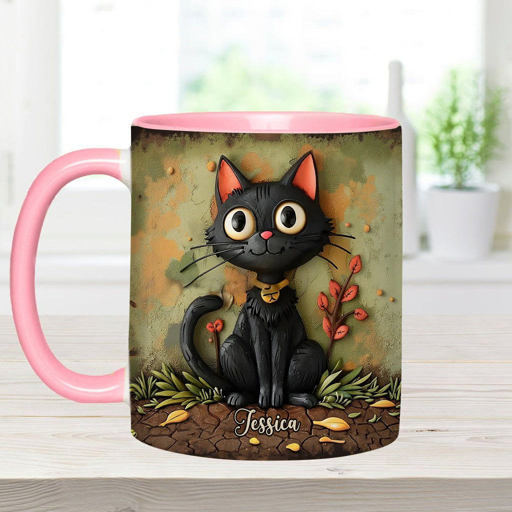 Cute Black Cat - Personalized Black Cat Accent Mug