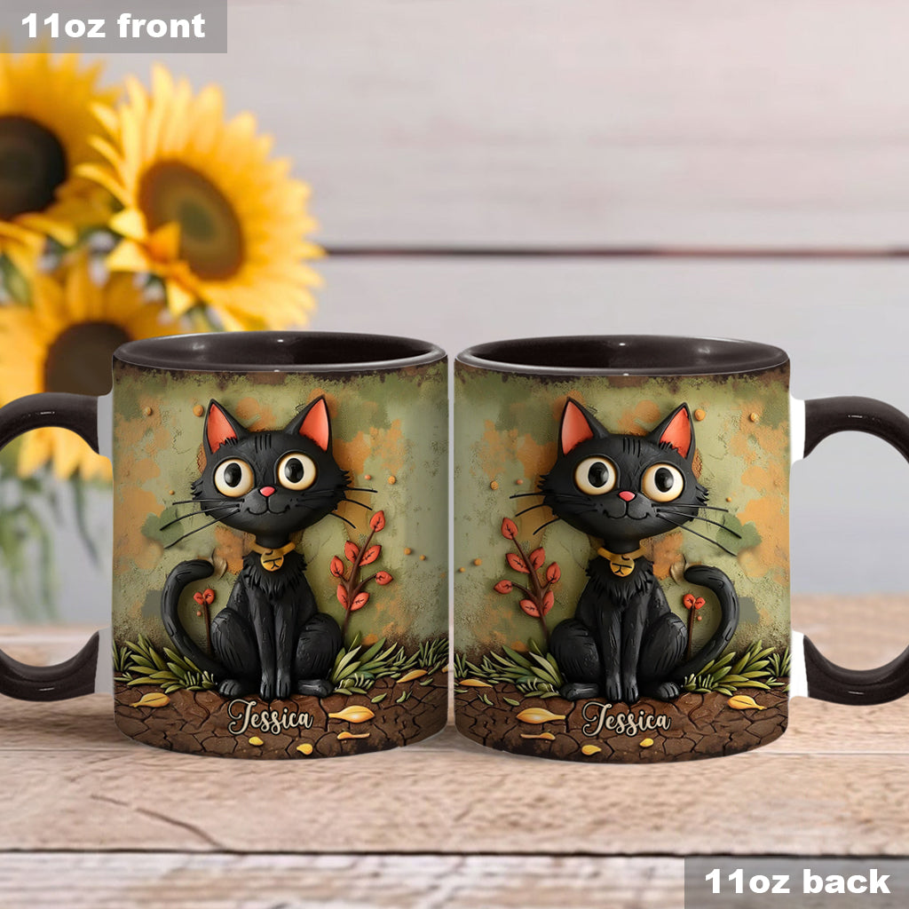 Cute Black Cat - Personalized Black Cat Accent Mug