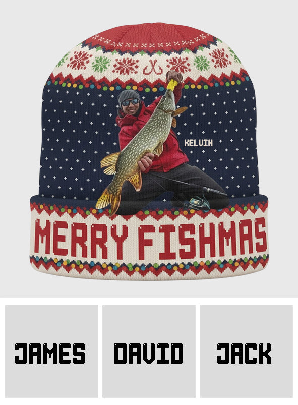 Merry Fishmas - Personalized Fishing Beanie Hat
