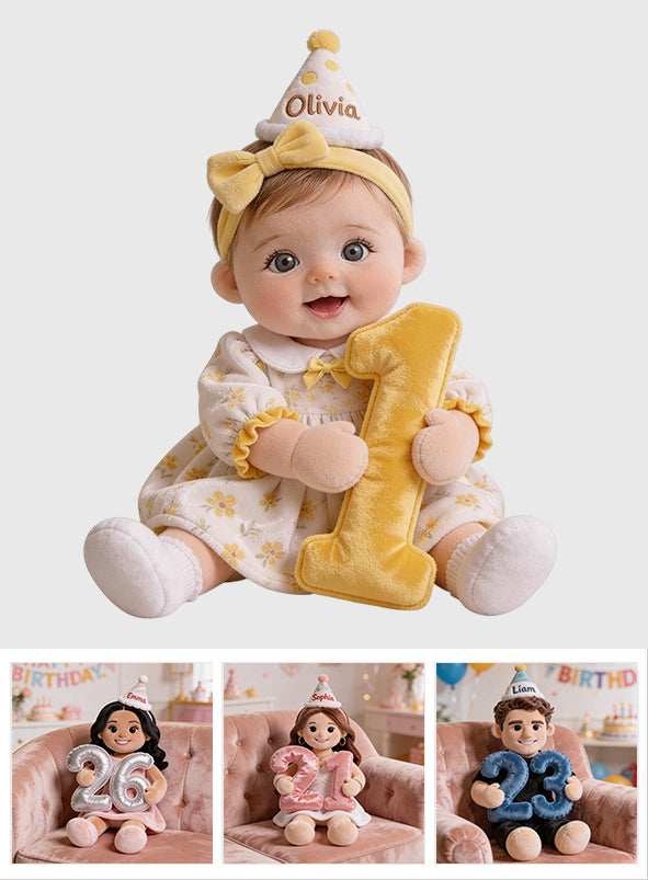 Age Birthday Plush Doll - Personalized Birthday Premium Faux Fur Pillow