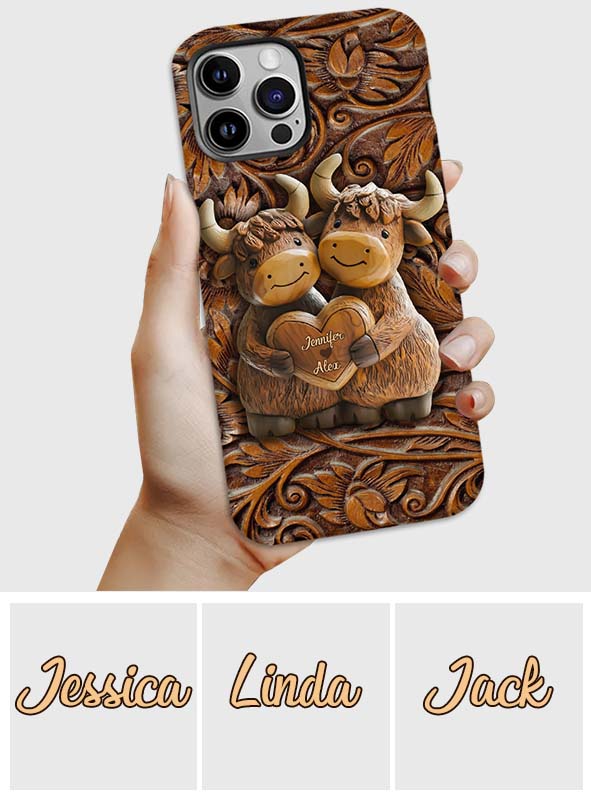 Couple de vaches des Highlands mignon - Coque de téléphone personnalisée avec imprimé intégral de vaches des Highlands