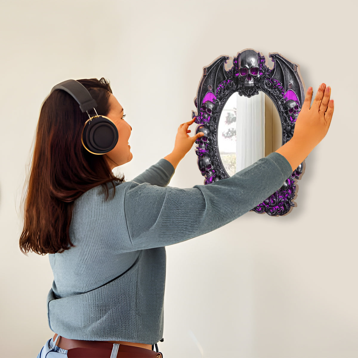 Skull Halloween - Personalized Skull Wall Mirror With LED Light