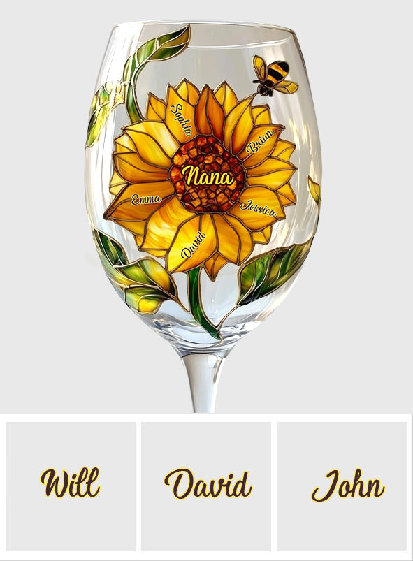 Grandma's Sunflower - Personalized Grandma Wine Glass With Long Stem