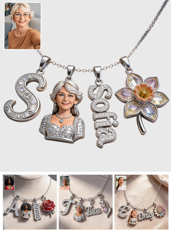 Alphabet Buchstabe, Foto Transformieren Und Blume - Personalisierte Selbstliebe Metall Halsketten Mit Anhängern
