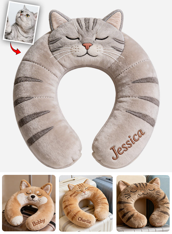 Oreiller de voyage mignon en forme d'animal - Oreiller personnalisé en fausse fourrure de qualité supérieure pour chat