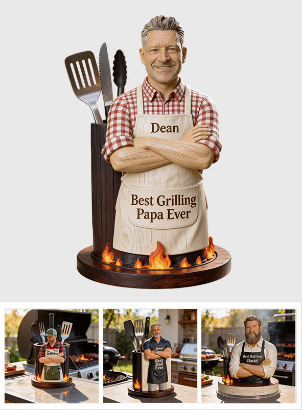 Meilleur Papa - Support à Ustensiles de Grillade en Bois Personnalisé