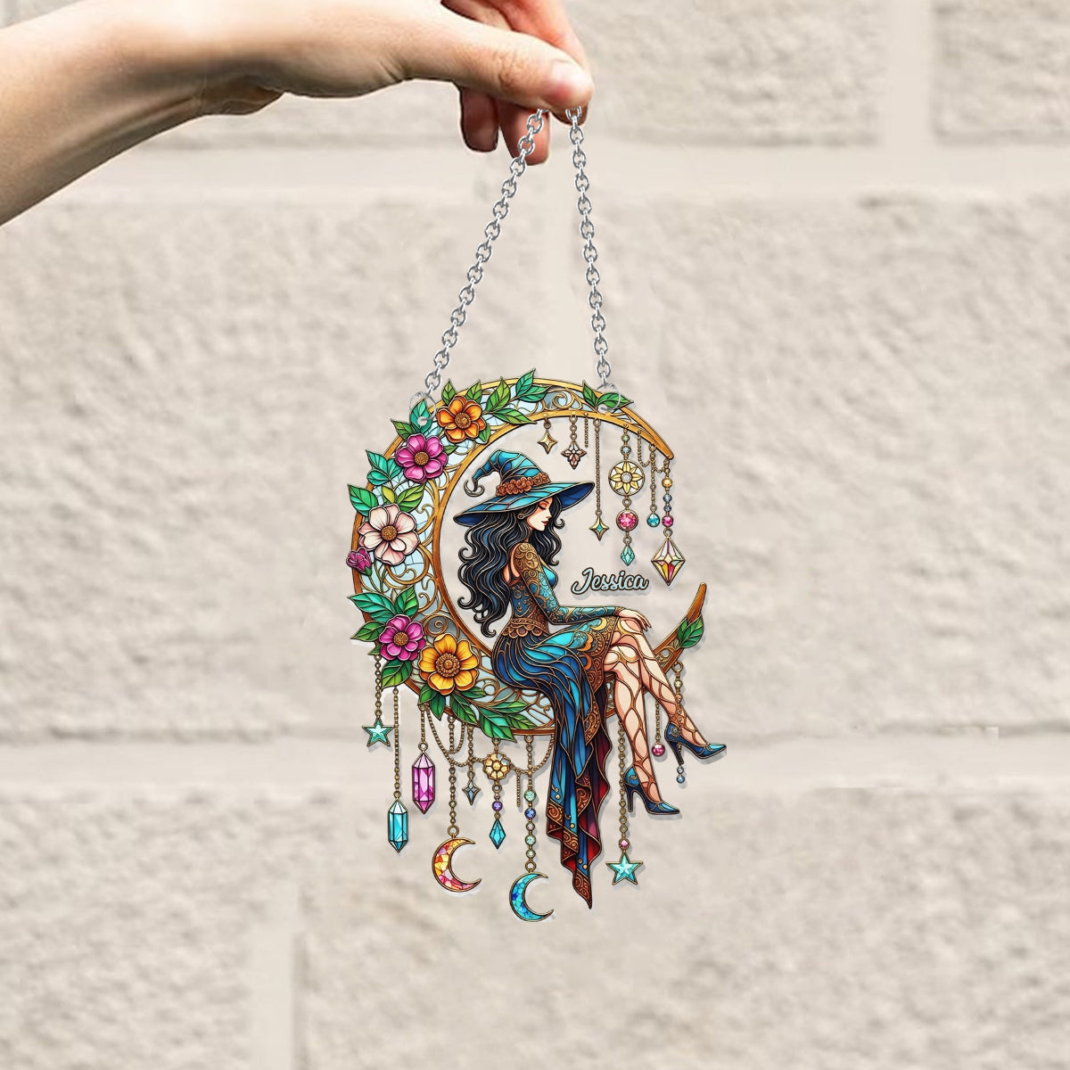 Witch Moon - Personalized Witch Window Hanging Suncatcher Ornament