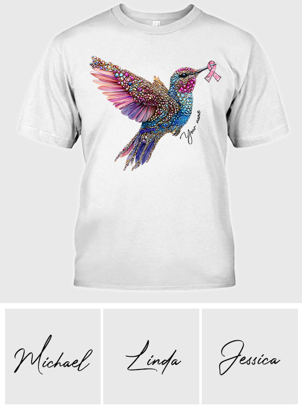 Crystal Hummingbird Pink Ribbon - Personalized Breast Cancer Awareness T-shirt And Hoodie