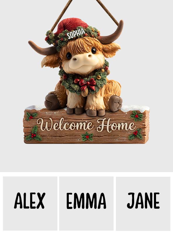 Welcome Home - Personalized Highland Cow Custom Shaped Wood Sign