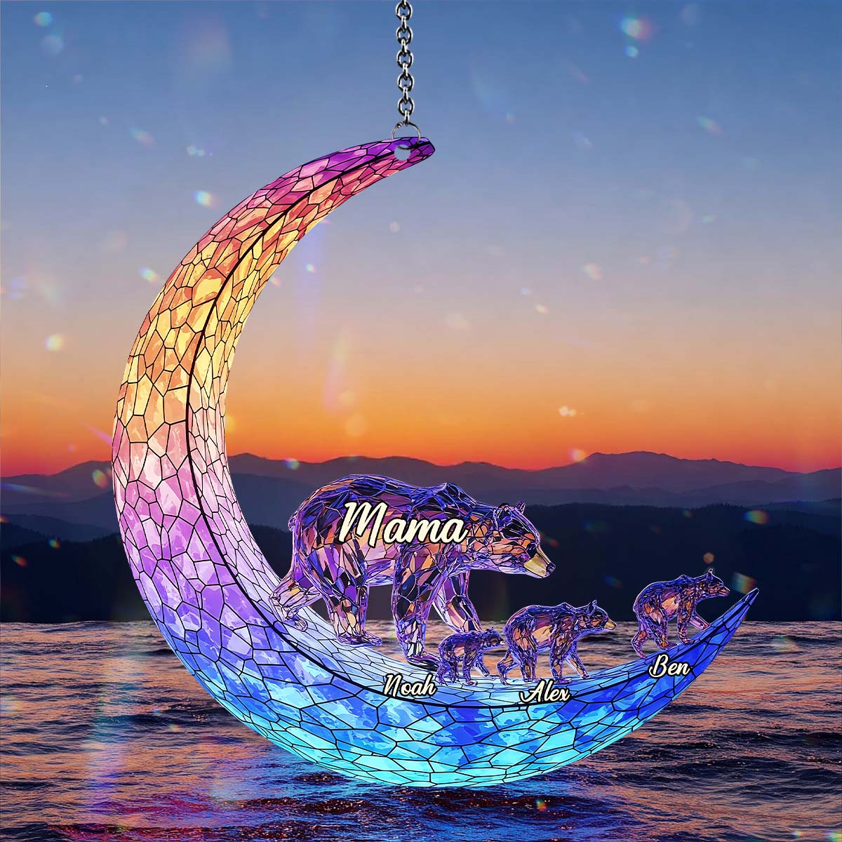 Mom We Love You To The Moon And Back - Personalized Mother Window Hanging Suncatcher Ornament