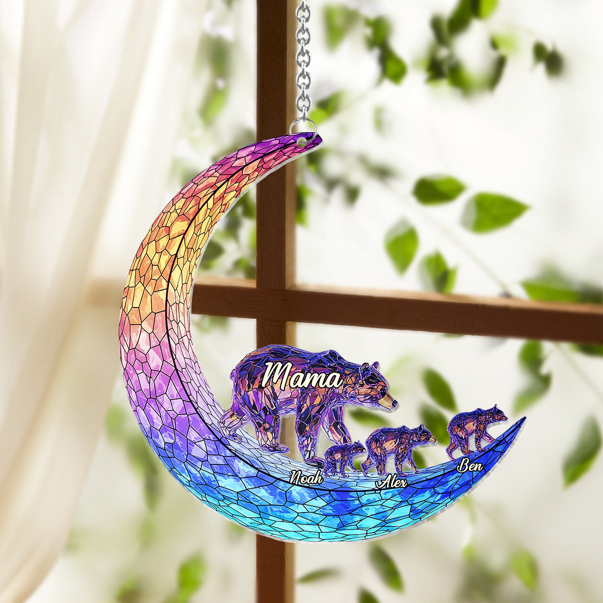 Mom We Love You To The Moon And Back - Personalized Mother Window Hanging Suncatcher Ornament