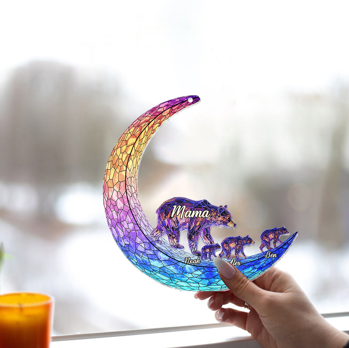 Mom We Love You To The Moon And Back - Personalized Mother Window Hanging Suncatcher Ornament