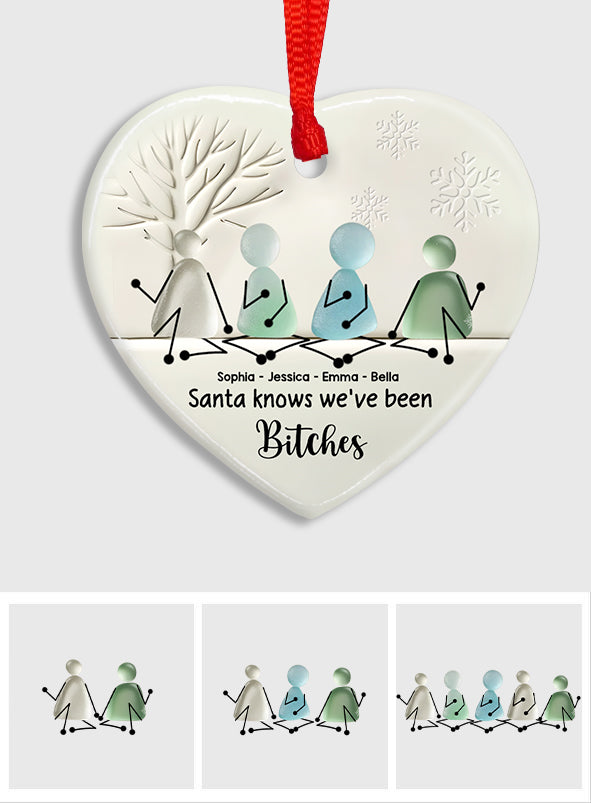 Santa Knows We Have Been - Personalized Bestie Ceramic Heart Ornament