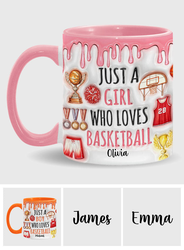 Einfach ein Junge/ein Mädchen, das Basketball liebt – personalisierte Tasse mit Basketballmotiv