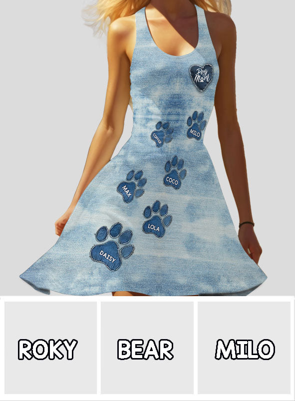 Dog Mom Denim Paw - Personalized Dog Sleeveless Dress