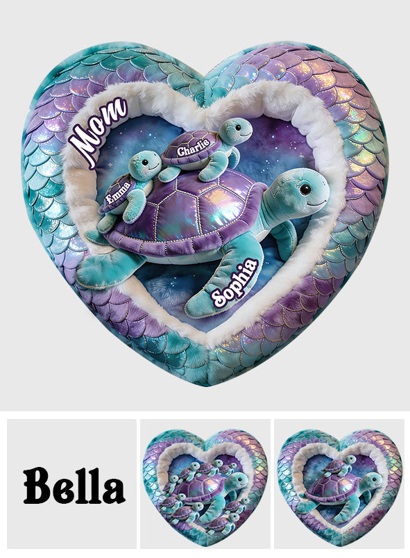 Cadeau pour grand-mère tortue - Coussin personnalisé en fausse fourrure en forme de tortue