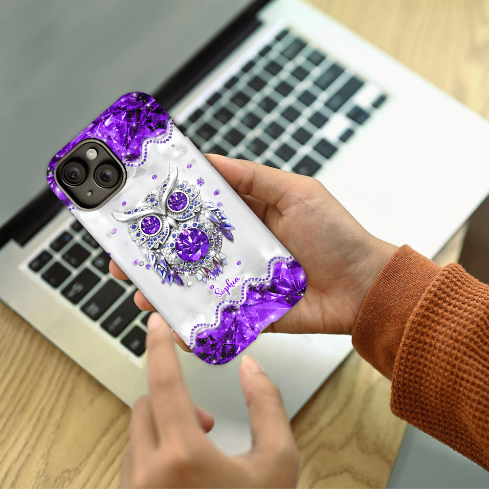 Purple Owl - Personalized Owl Full Print Phone Case