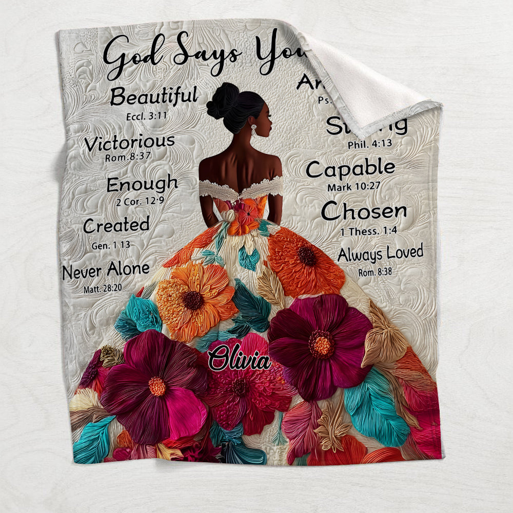 God Says You Are - Personalized African American Blanket