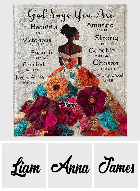 God Says You Are - Personalized African American Blanket