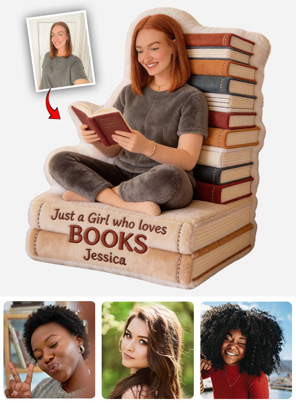 Juste une fille qui aime les livres - Coussin personnalisé en forme de livre en fausse fourrure