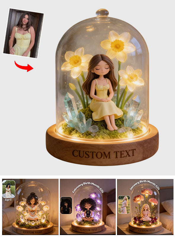 Custom Any Birthmonth Flower & Birthstone From Any Photo - Personalized Birth Month Flower Acrylic LED Night Light