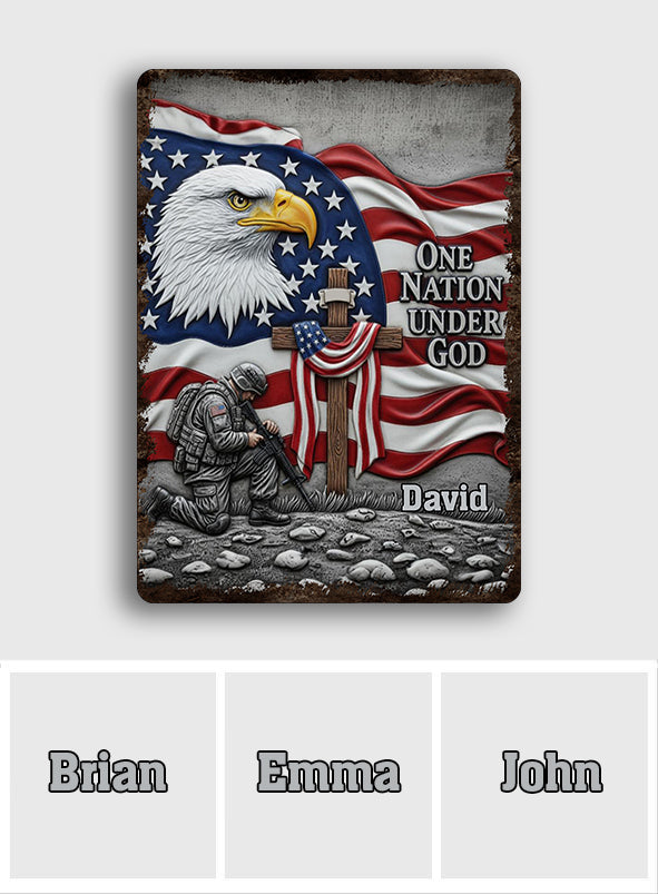 One Nation Under God - Personalized Bald Eagle Rectangle Metal Sign