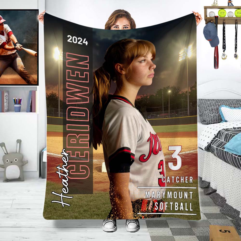 Any Photo, Name, School... - Personalized Softball Blanket