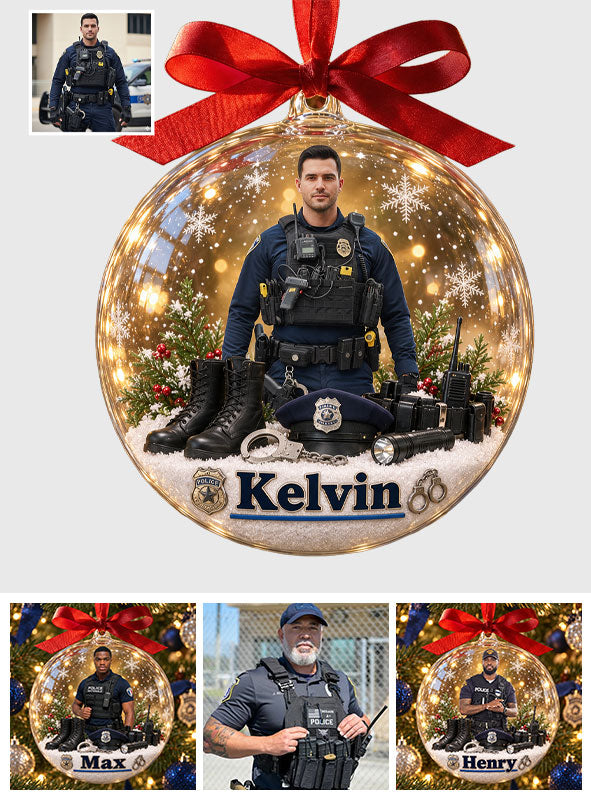 Merry Christmas - Personalized Police Officer Acrylic Ball Ornament