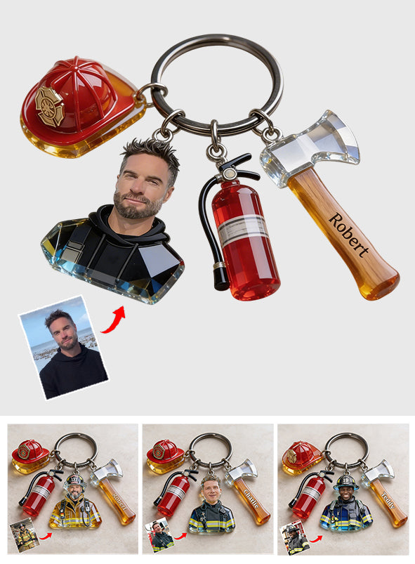 Custom Any Photo - Personalized Firefighter Keychain With Charms