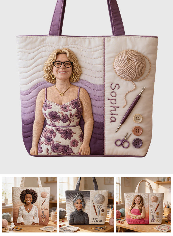 Custom Any Photo Love Crocheting - Personalized Crocheting Quilted Tote Bag
