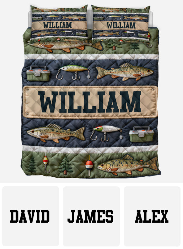 Hooked On Fishing - Personalized Fishing Quilt Set