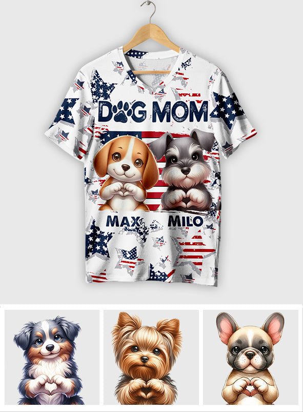 Patriot Dog Mom - Personalized Dog Fully Printed V-Neck T-Shirt
