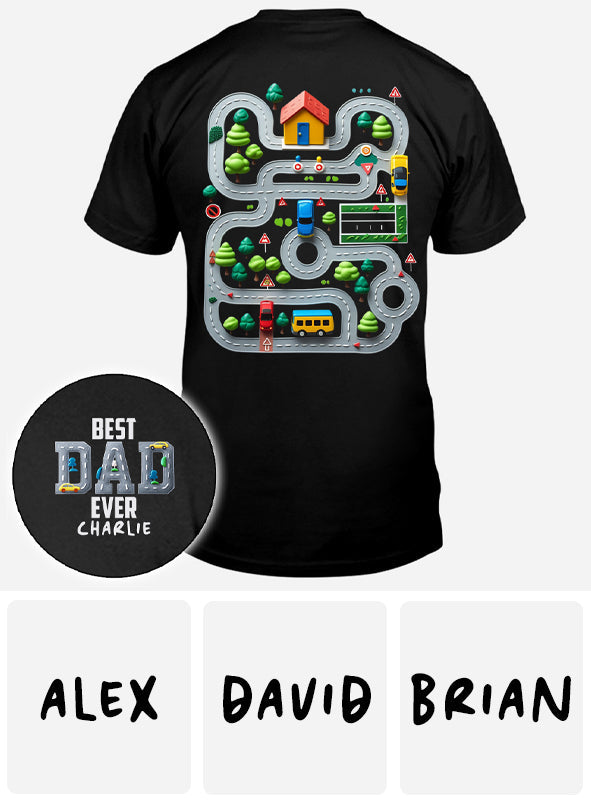 Car Road On Dad's Back - Personalized Father T-shirt And Hoodie