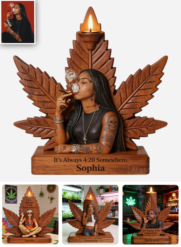 Passionné de Cannabis - Porte-bougie en Bois Personnalisé