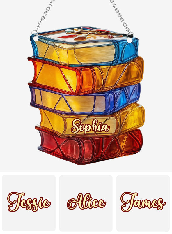 Stacked Books Stained Glass - Personalized Book Window Hanging Suncatcher Ornament