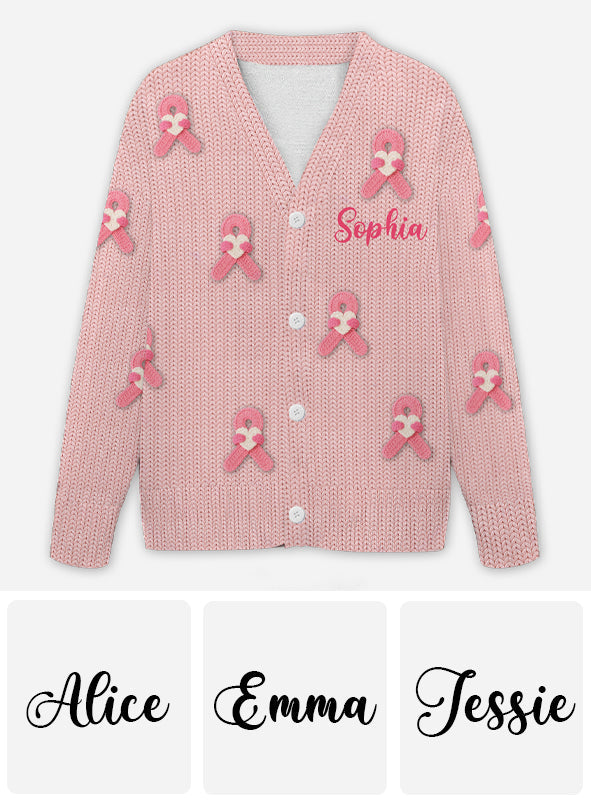 Breast Cancer Awareness Ribbon - Personalized Breast Cancer Awareness Cardigan Sweater