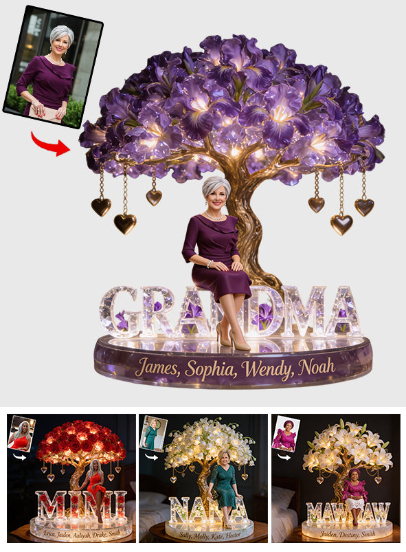 Custom Any Photo Flower Tree Gift For Mom, Grandma - Personalized Grandma Acrylic LED Night Light