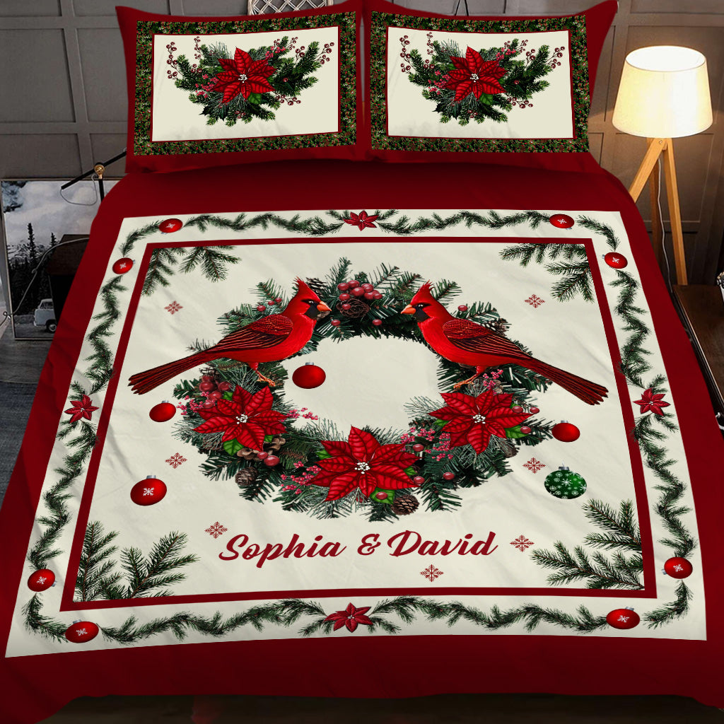 Cardinal Bird Christmas - Personalized Memorial Quilt Set
