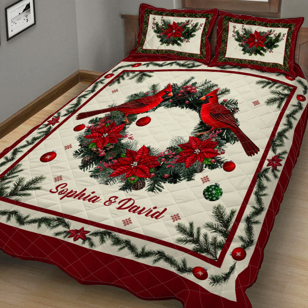 Cardinal Bird Christmas - Personalized Memorial Quilt Set
