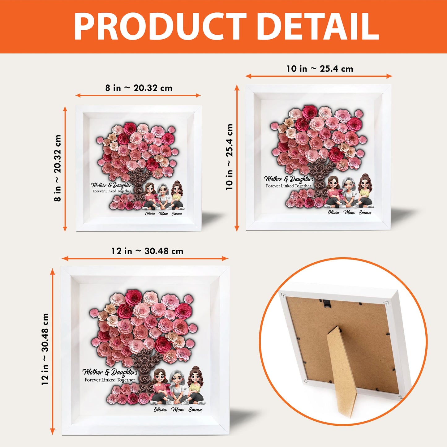 Mother and Daughter Forever Linked Together - Personalized Mother Custom Shaped Flower Shadow Box