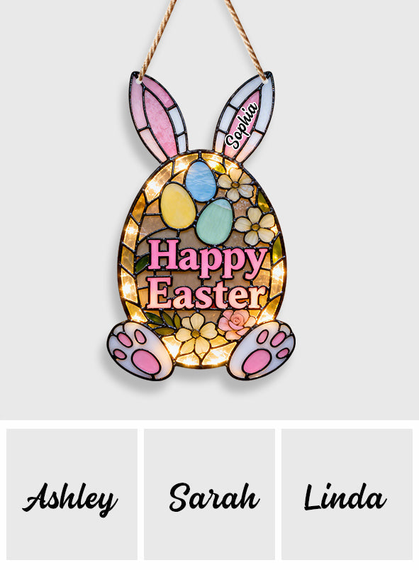 Panneau décoratif de porte Lapin de Pâques - Panneau lumineux LED personnalisé pour Pâques en acrylique
