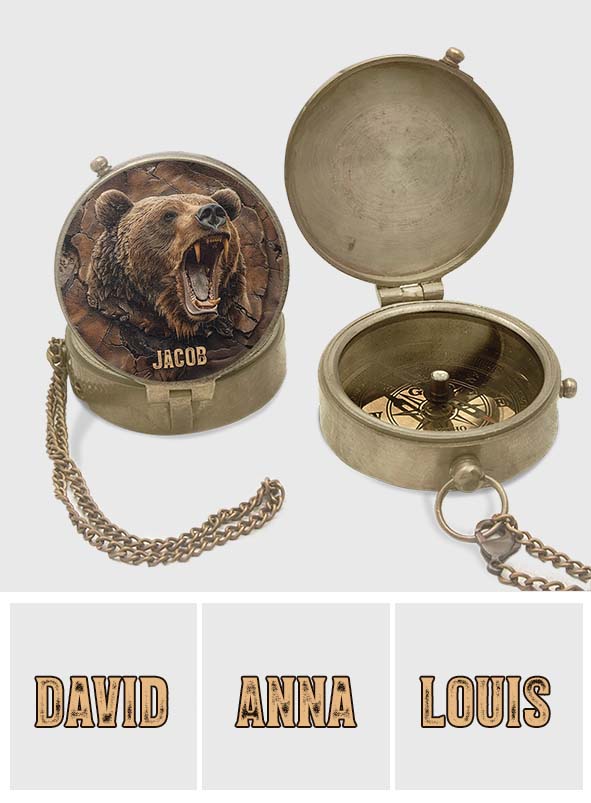 Grizzlies Roar Realistic Bear Design - Personalized Bear Compass
