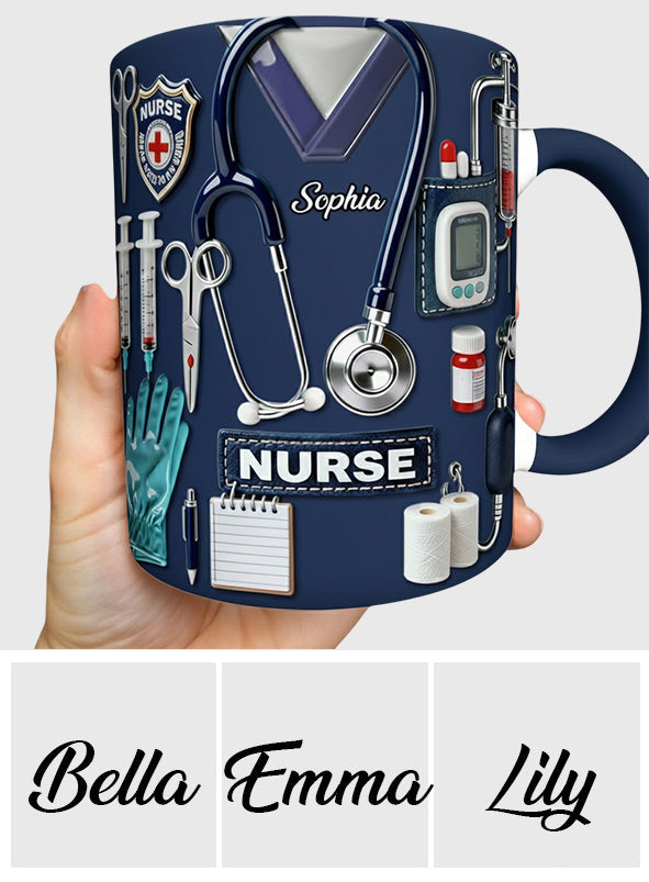 Nursing Is A Work Of Heart - Personalized Nurse Accent Mug & Coaster
