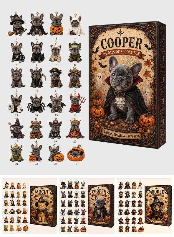 24 Tage gruseliger Spaß - Personalisierter Hundeadventskalender mit Ornamenten
