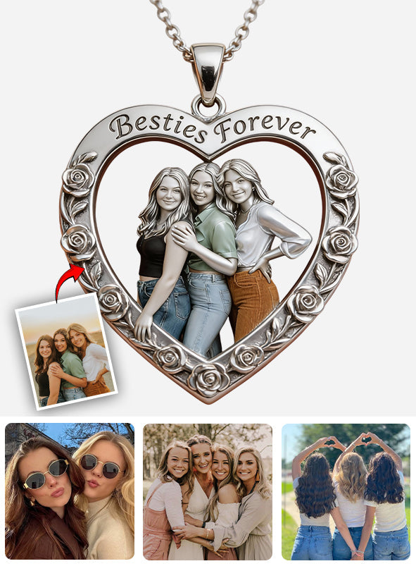 Custom From Any Photo - Personalized Bestie Shaped Metal Pendant Necklace